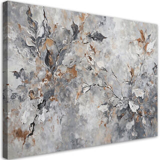 Leinwandbild, Abstraktes Botanik-Graugold - (60x40)