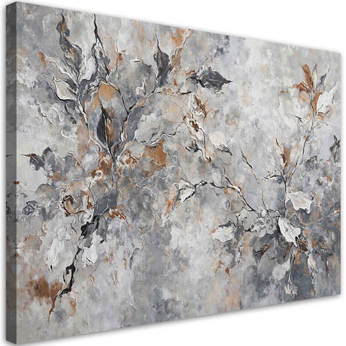 Leinwandbild, Abstraktes Botanik-Graugold - (60x40)