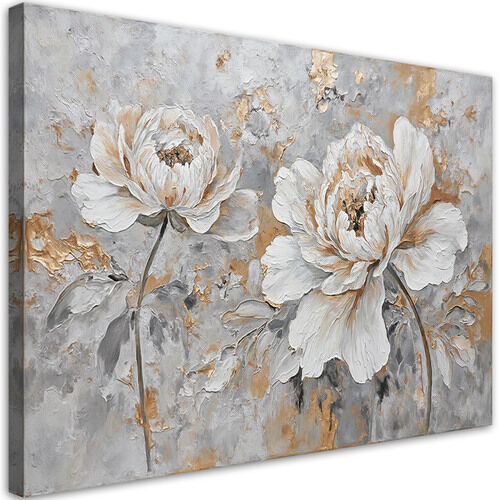 Leinwandbild, Rose Blume Silber Gold - (120x80)