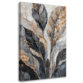Leinwandbild, Abstrakte Blätter Graugold - (80x120)