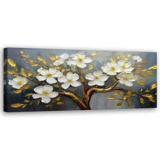 Leinwandbild, Weiße Blumen pflanzen Baum - (120x40)