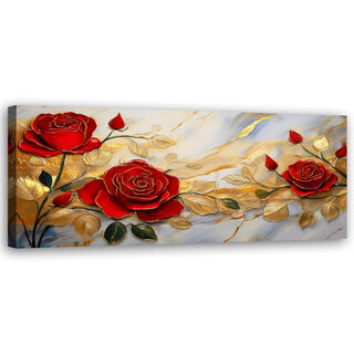Leinwandbild, Rosen-Goldblumen-Marmorhintergrund - (120x40)