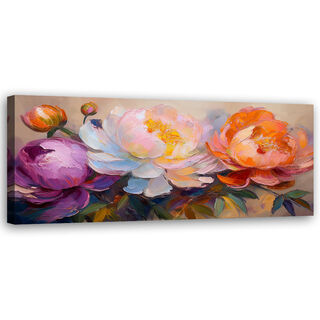 Leinwandbild, Pfingstrosen-Blumen-Pflanzen bunt - (120x40)
