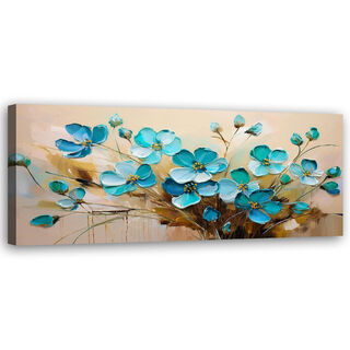 Leinwandbild, Türkisfarbene Blumen, Pflanzen, Naturstrauß - (90x30)