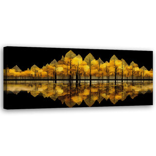 Leinwandbild, Abstraktion der Waldgoldlandschaft - (90x30)