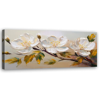 Leinwandbild, Weiße Blumen Pflanzen Zweig - (90x30)