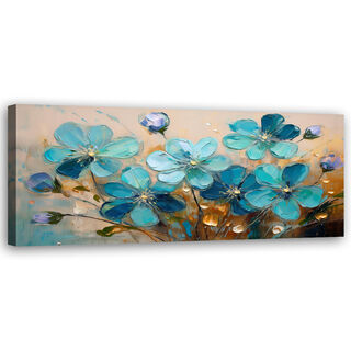 Leinwandbild, Türkise Blumen Pflanzen Natur - (90x30)