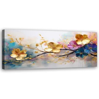 Leinwandbild, Blühender bunter Blumen-Glamour - (90x30)