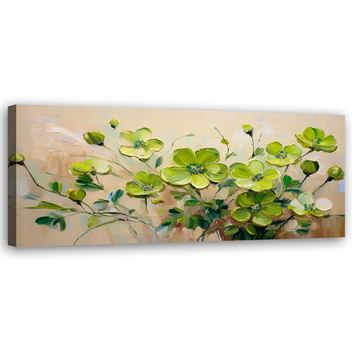 Leinwandbild, Grün blühende Blumenpflanzen - (120x40)