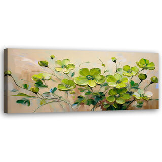 Leinwandbild, Grün blühende Blumenpflanzen - (150x50)
