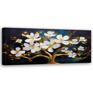 Leinwandbild, Baum des Lebens Glamour abstrakte Blumen - (90x30)