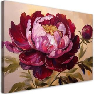 Leinwandbild, Blume Pfingstrose rot bemalt - (60x40)