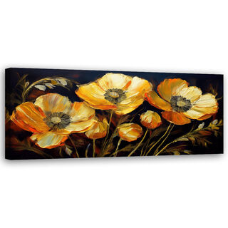Leinwandbild, Feldmohnblumen Gold - (90x30)