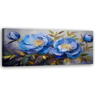 Leinwandbild, Pfingstrosen Pfingstrosen Blumen Blau - (90x30)