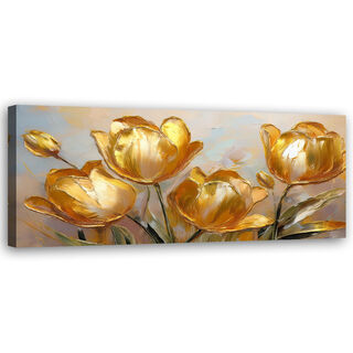 Leinwandbild, Goldene Tulpen bemalte Blumen - (120x40)