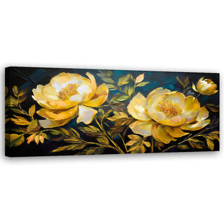 Leinwandbild, Moderne Blumen der gelben Pfingstrosen - (120x40)