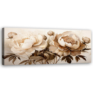 Leinwandbild, Pfingstrosen Blumen in Beige - (90x30)