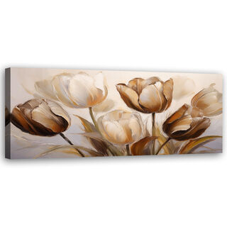 Leinwandbild, Tulpen Blumen Sepia Beige - (90x30)