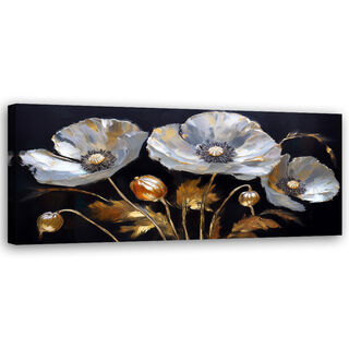 Leinwandbild, Mohnblumen Glamour Silber - (90x30)