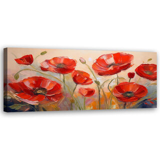 Leinwandbild, Bemalte Mohnblumen rot - (90x30)