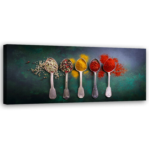 Leinwandbild, Kräuter und Gewürze für die Küche - (120x40)