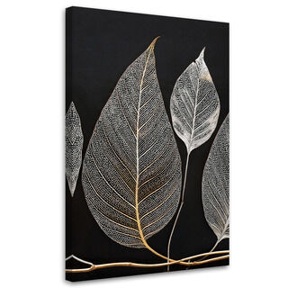 Leinwandbild, Minimalismus Laub Zweig Glamour Silber - (40x60)