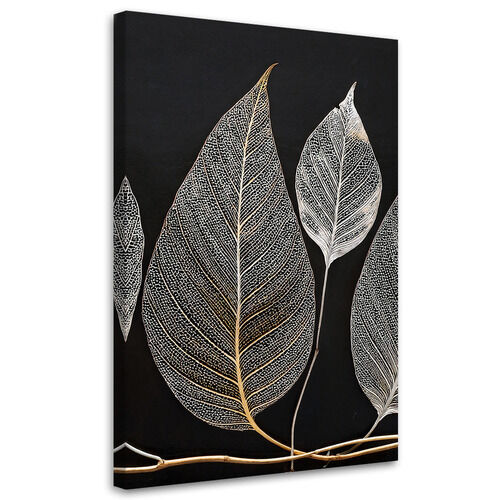 Leinwandbild, Minimalismus Laub Zweig Glamour Silber - (40x60)