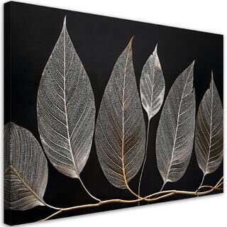 Leinwandbild, Minimalismus Laub Zweig Glamour Silber - (90x60)
