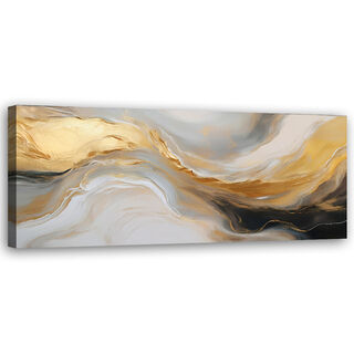 Leinwandbild, Abstrakte Marmorstruktur Goldgrau - (90x30)