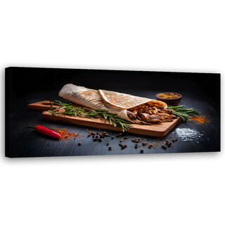 Leinwandbild, Kebab Kebap Essen Küchengewürze - (120x40)
