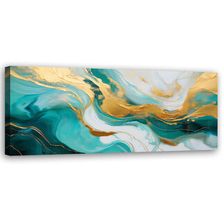 Leinwandbild, Abstrakte Marmorstruktur Türkisgold - (120x40)
