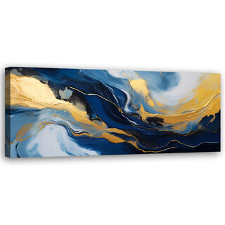 Leinwandbild, Abstrakte Marmorstruktur, blaues Gold - (90x30)