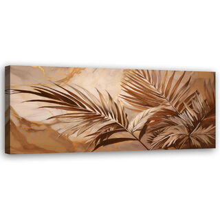 Leinwandbild, Palmblätter Sepia Gold Marmor - (90x30)