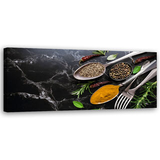 Leinwandbild, Marmor-Gewürzbesteck für die Küche - (120x40)