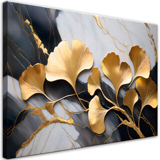 Leinwandbild, Ginko Botanicals Blumen Marmor Grau Gold - (120x80)