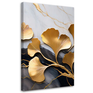 Leinwandbild, Ginko Botanicals Blumen Marmor Grau Gold - (80x120)