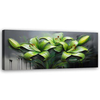 Leinwandbild, Abstrakte grüne Lilien bemalten Blumen - (90x30)