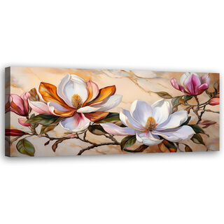Leinwandbild, Magnolien Zweig Blumen Pflanzen Marmor. - (90x30)