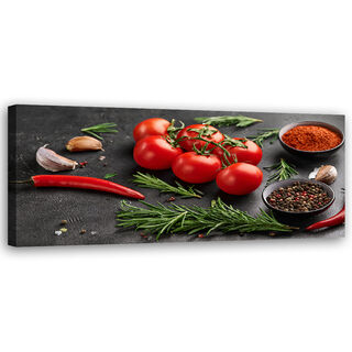 Leinwandbild, Tomatengewürze für die Küche - (120x40)