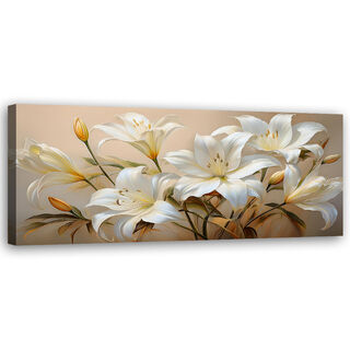 Leinwandbild, Weiße Lilien-Blumenstrauß-Pflanzen - (120x40)