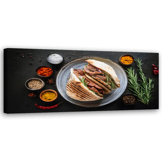 Leinwandbild, Kebab Kebap Gewürze Essen für die Küche - (150x50)