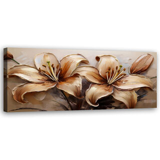 Leinwandbild, Lilien Glamour Blumen Sepia Beige - (90x30)
