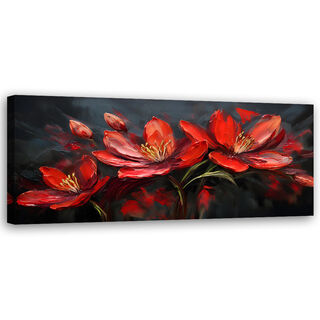 Leinwandbild, Blumen Mohnblumen rot bemalt - (120x40)