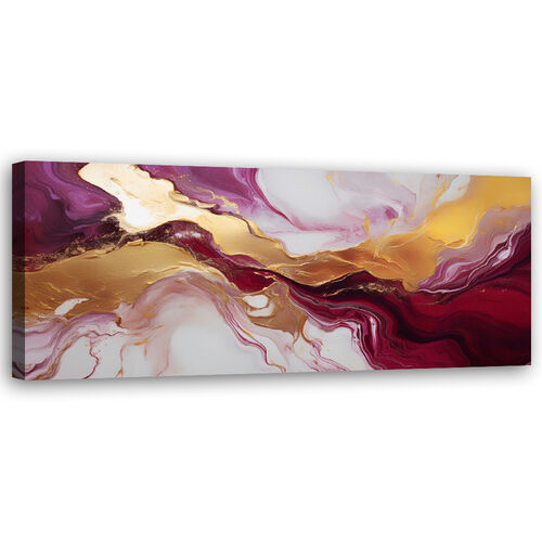 Leinwandbild, Abstrakte Marmorstruktur, rotes Burgundergold - (120x40)