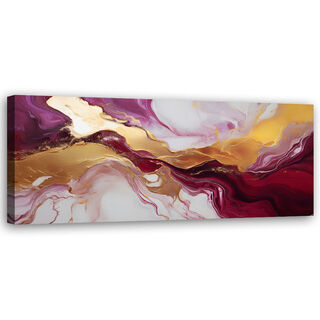 Leinwandbild, Abstrakte Marmorstruktur, rotes Burgundergold - (90x30)