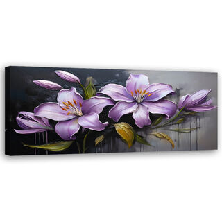Leinwandbild, Lilienblüten lila bemalt - (120x40)