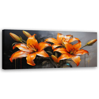 Leinwandbild, Lilienblüten Orange - (120x40)