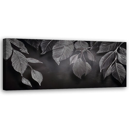 Leinwandbild, Minimalismus hinterlässt Pflanzen schwarz und weiß - (120x40)