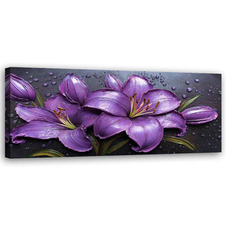 Leinwandbild, Lila Lilien Blumentropfen Rosy - (150x50)