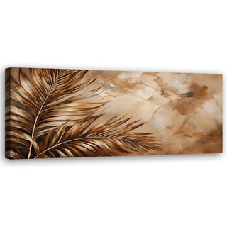 Leinwandbild, Glamour Palmblätter Marmor Sepia - (120x40)